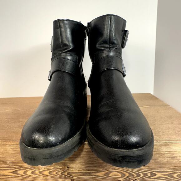 Y2K Chunky Platform Ankle Boots Womens SZ 8.5 Buckle Harness Moto Goth Side Zip - Picture 4 of 9